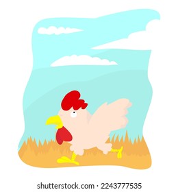 running cute chicken character vector