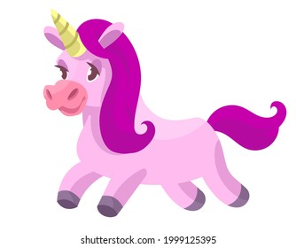 Running cute unicorn. Fairytale character in cartoon style.