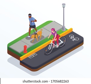 Running and cycling concept with active lifestyle symbols isometric vector illustration