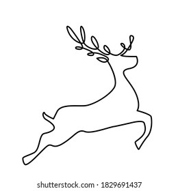 A running deer drawn with one continuous line. Silhouette of an animal on a white background. vector illustration