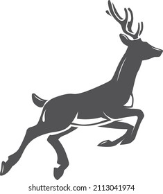 Running deer icon. Black jumping elk silhouette