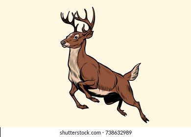 running deer jump. Pop art retro vector illustration