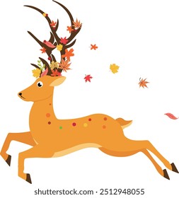 Running Deer Patterns Antlers Vector Illustration