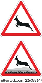 Running deer. Road warning sign. Vector