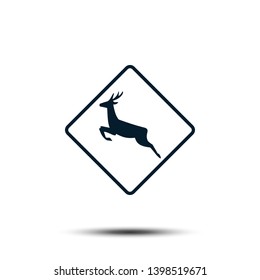 Running Deer Sign Icon. Antler Vector Template Flat Design