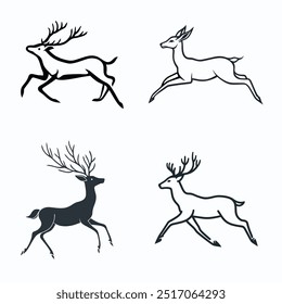 Running deer silhouette vector art vector black color silhouette pack 