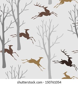 Running deers in forest seamless pattern for your design 