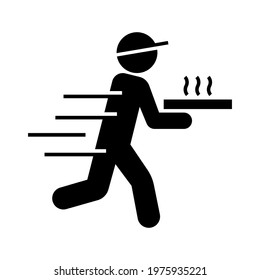 Running Delivery Man Holding Pizza Box Icon, Food Order And Delivery Service, Pictogram Flat Design For Apps And Websites, Track And Trace Processing Status Vector Illustration