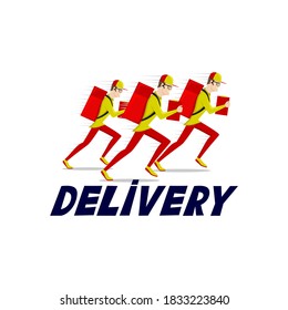 Running delivery man icon on white background.