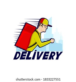 Running delivery man icon on white background.