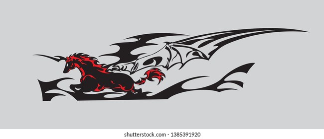 Running Devil horse illustration. Suitable for all kind of design like decal, poster, stripe, tattoo, wrap, banner, logo - vector
