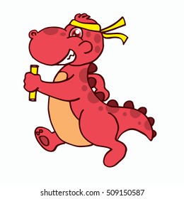 Running dinosaur cartoon T-shirt design