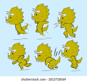 running dinosaur illustration with japan kawaii doodle concept