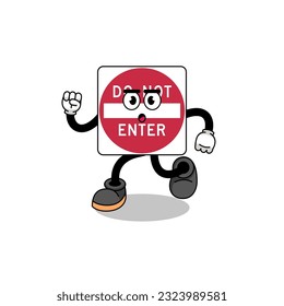 running do not enter road sign mascot illustration , character design