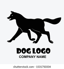 Running dog black logo design vector icon

