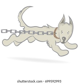 The running dog with a chain.Vector illustration.