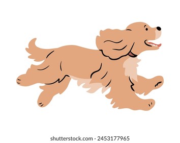 Running dog. Cute cocker spaniel with big ears. Funny domestic puppy. Flat vector illustration isolated on white background