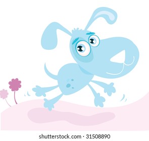 Running dog. Cute vector dog running in park . Art vector Illustration.