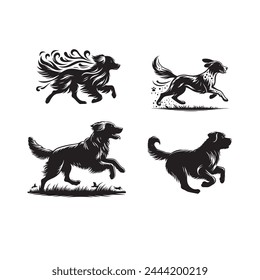 Running Dog in different poses silhouette set