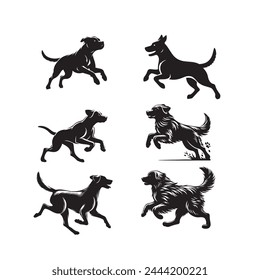 Running Dog in different poses silhouette set