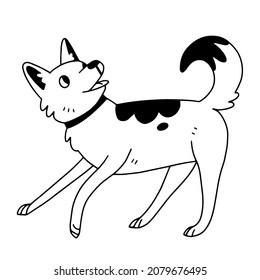 Running dog in doodle style. Cute joyful dog vector illustration with pet.