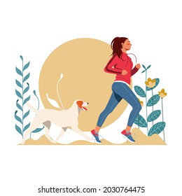 Running with a dog flat illustration for your design needs, layouts, banners, invitations, flyers, blogs, websites, applications etc.