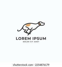 Running dog logo cartoon linear style vector icon illustration