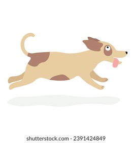 Running dog with sticking out tongue colored illustration in cartoon style. Colored vector isolated on white background. Collection of cute pets. Love your pet day.