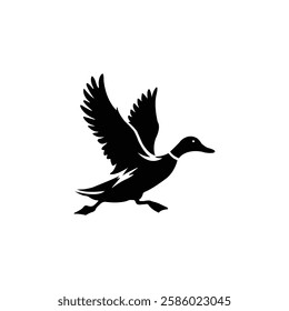 Running duck isolated on white background. Silhouette of a running duck.