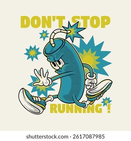 running dynamite mascot in retro style