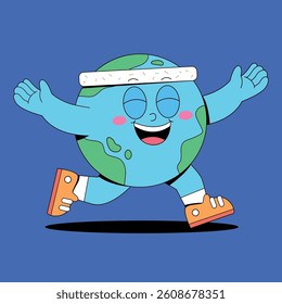 Running earth cartoon mascot illustration