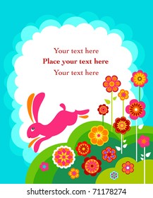 Running Easter bunny card with white copyspace