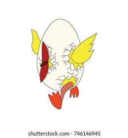 Running egg. Hatched chicken Cartoon character. Vector
