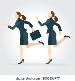Running elegant business women in formal clothes.
Vector illustration with isolated characters set.