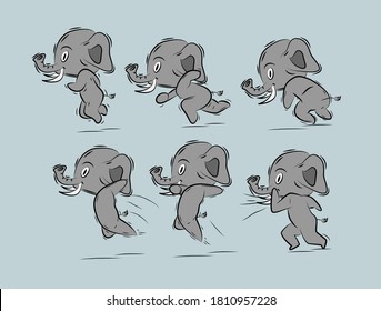 running elephant illustration with japan kawaii  doodle concept