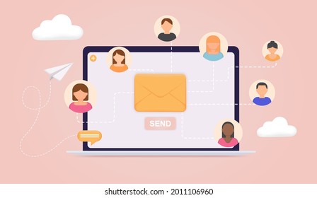 Running email campaign, email advertising, direct digital marketing. Messaging using chat app or social network. 3D Web Vector Illustrations. Concept web design, website page development. 