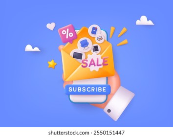 Running email campaign, email advertising, direct digital marketing. 3D Vector Illustrations.