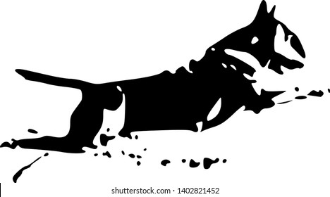 Running English Bull Terrier black and white vector