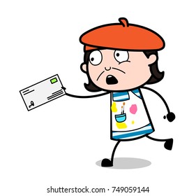 Running with Envelope - Cartoon Artist Vector Illustration