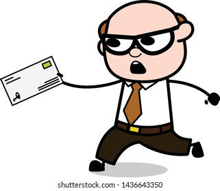 Running with Envelope - Retro Cartoon Father Old Boss Vector Illustration