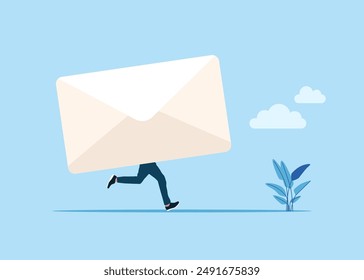 Running envelope. Send your message. Flat vector illustration
