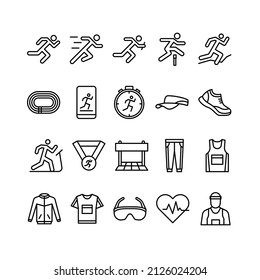 Running and equipment outline icon set