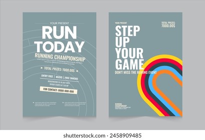  Running event double poster template. Poster design with abstract running track on stadium with lane. Running event social media post. Eps vector illustration.