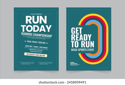  Running event double poster template. Poster design with abstract running track on stadium with lane. Running event social media post. Eps vector illustration.