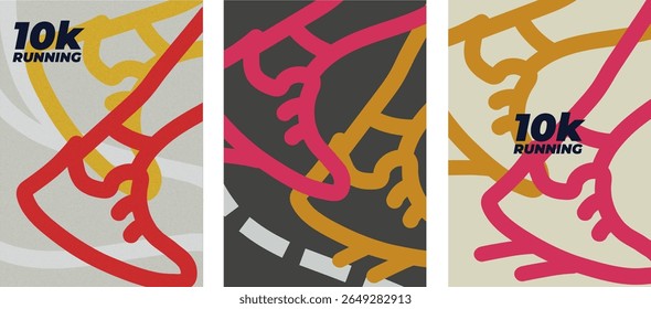 Running event posters – abstract sport shoe with bold line in retro vector style