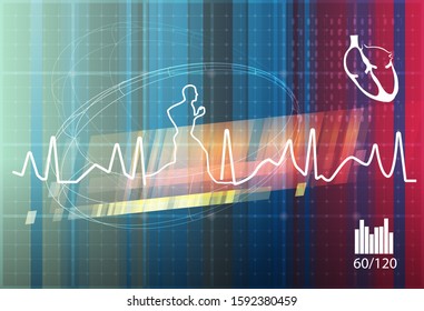 Running Excercise with Heartbeat Waveform Background stock illustration as EPS 10 File