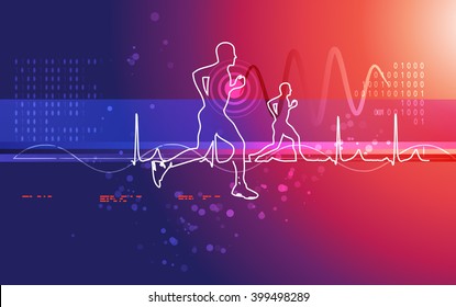 Running Excercise with Heartbeat Waveform Background - Illustration as EPS 10 File