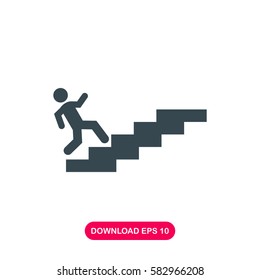 Running to exit on stairs icon vector