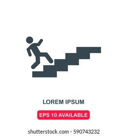Running to exit on stairs icon vector