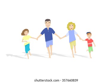 Running Family on white background. Vector illustration.